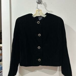 Jennifer Moore Black Velvet Blazer with Gold Buttons